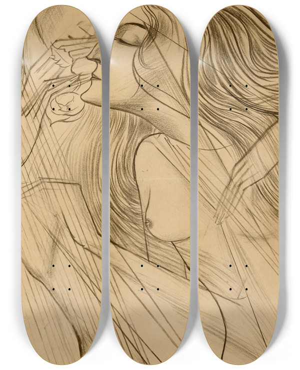 Triptych art skateboard deck of Jan Toorop Twee Muzen by Jan Toorop (1858-1928)