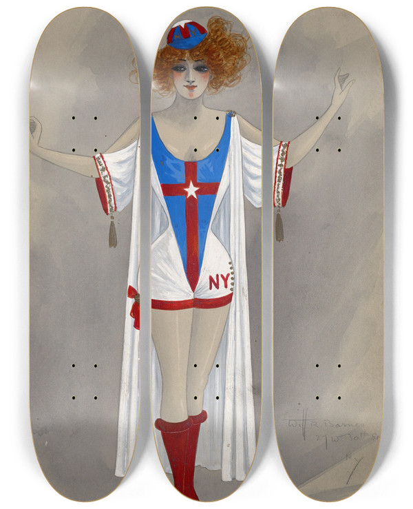Triptych art skateboard deck of Will R Barnes Ny Yacht Club by Will R Barnes (1939)