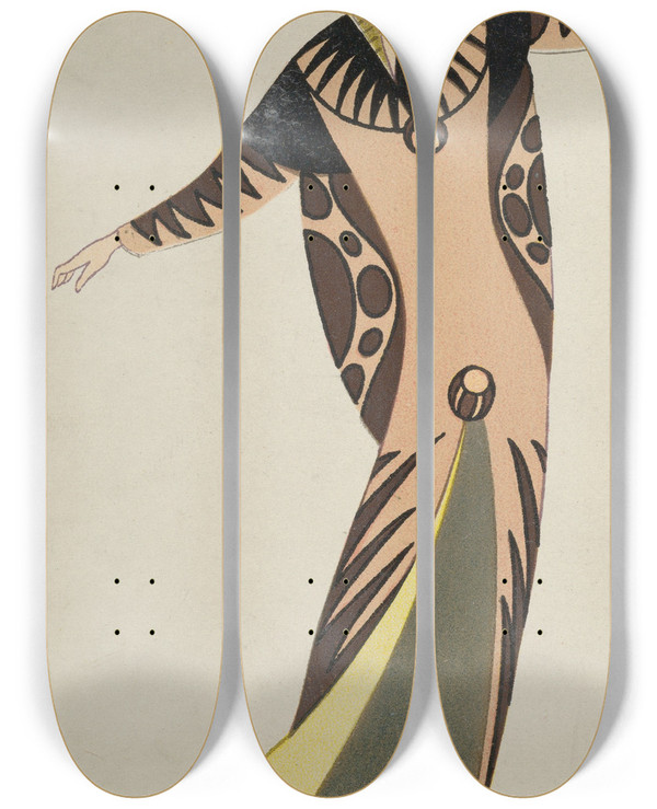 Triptych art skateboard deck of Otto Friedrich Carl Lendecke Fashion Mode 5 by Otto Friedrich Carl Lendecke (1886-1918)