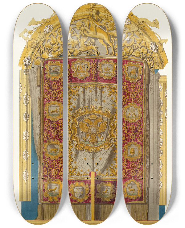 Triptych art skateboard deck of Fedor Grigoryevich Solntsev Sredina Serebrianogo Trona by Fedor Grigoryevich Solntsev (1801-1892)