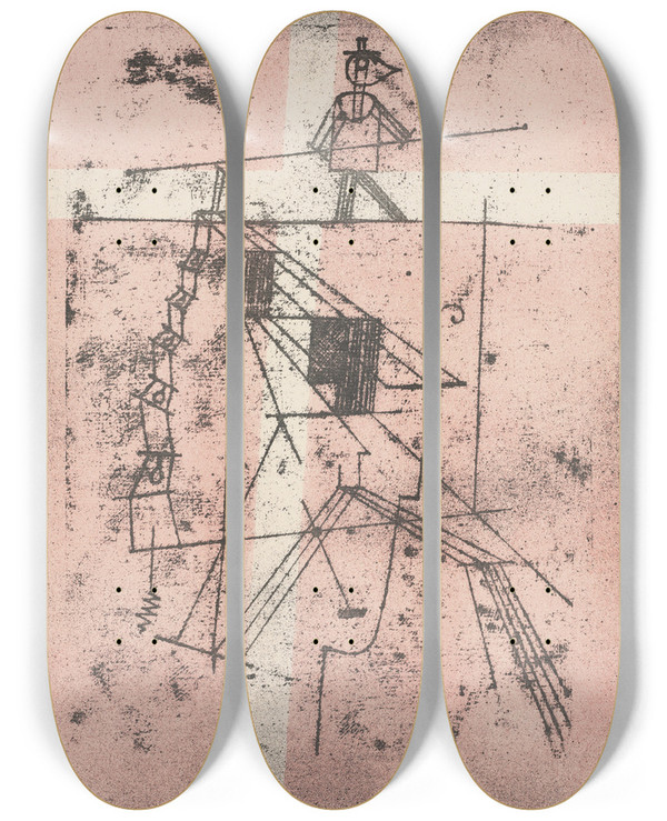 Triptych art skateboard deck of Paul Klee Tightrope Walker by Paul Klee (1879-1940)