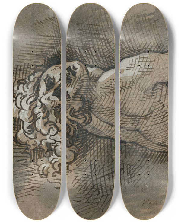 Triptych art skateboard deck of David Humbert De Superville Een Vrouw In Doodsangst Borstbeeld by David Humbert De Superville (1770-1849)