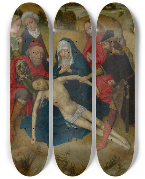 Triptych art skateboard deck of Simon Marmion The Lamentation Of Christ by Simon Marmion (1425-1489)