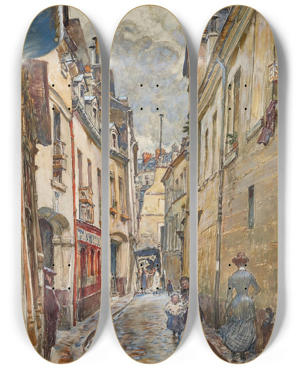 Triptych art skateboard deck of Frdric Houbron Rue Chanoinesse En 1905 4Me Arrondissement by Frederic Houbron (1851-1908)