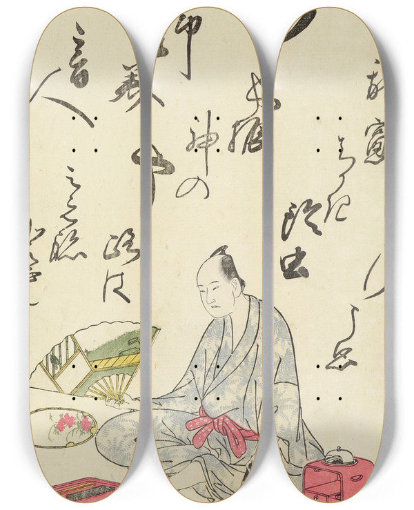 Triptych art skateboard deck of Utagawa Toyohiro A Collection Of Witty Poems On Michinoku Paper Pl02 by Utagawa Toyohiro (1733-1828)