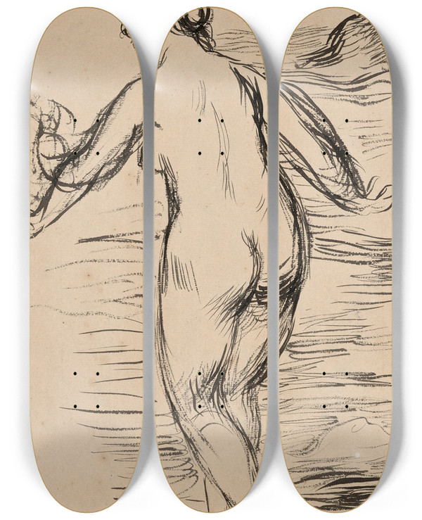 Triptych art skateboard deck of Pierreauguste Renoir Baigneuse by Pierre-Auguste Renoir (1841-1919)