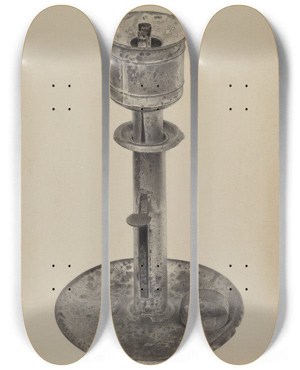 Triptych art skateboard deck of Amelia Tuccio Candlestickwhale Oil Lamp by Amelia Tuccio (20-)