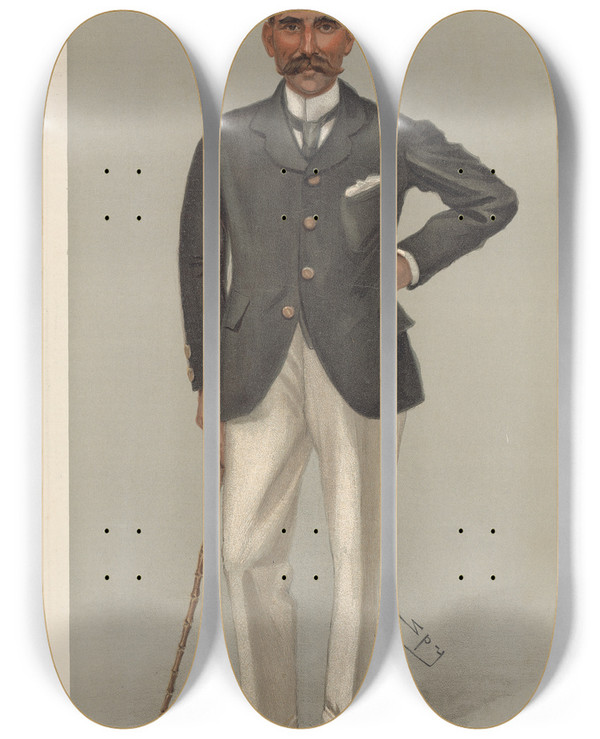 Triptych art skateboard deck of Leslie Matthew Ward Turf Devotees Havvy Mr Reginald Saumarez De Havilland July 4 1901 by Leslie Matthew Ward (1851-1922)