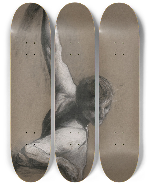Triptych art skateboard deck of Edwin Austin Abbey Study Forscience by Edwin Austin Abbey (1852-1911)