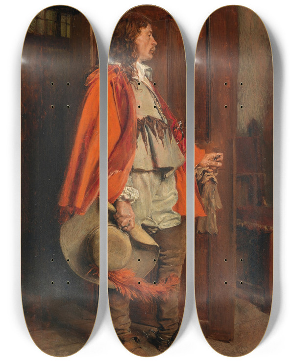 Triptych art skateboard deck of Ernest Meissonier Man In A Red Cloak by Ernest Meissonier (1815-1891)