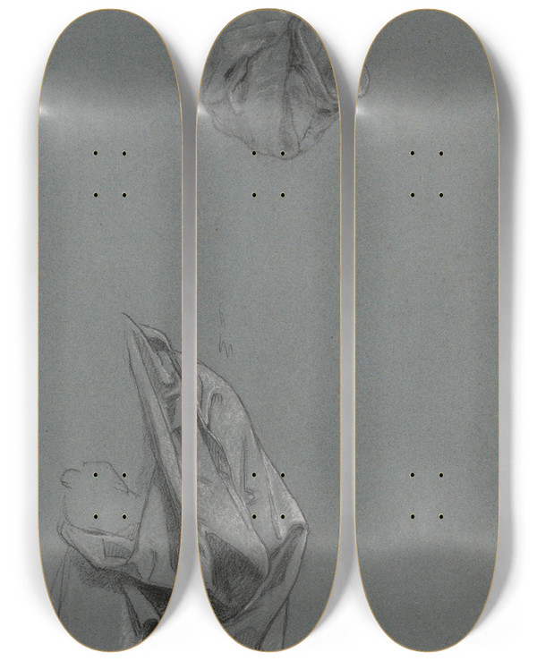 Triptych art skateboard deck of Nicaise De Keyser Sleeve And Draped Fabric by Nicaise De Keyser (1813-1887)