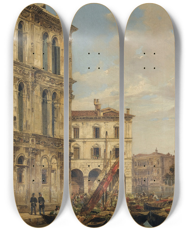 Triptych art skateboard deck of Antonietta Brandeis The Grand Canal by Antonietta Brandeis (1848-1926)
