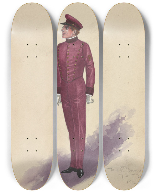Triptych art skateboard deck of Will R Barnes Pagesact I by Will R Barnes (1939)