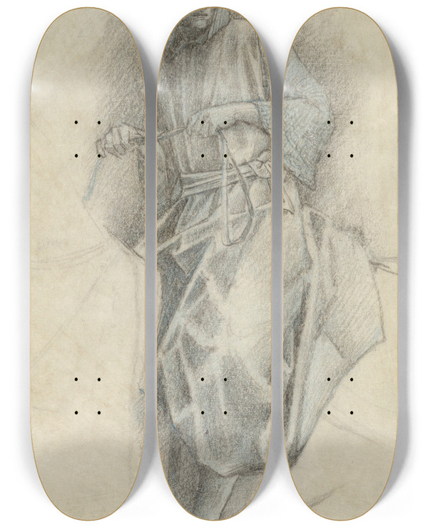 Triptych art skateboard deck of Sir Edward Coley Burnejones A Study For Sir Ewain In The Holy Grail Tapestries by Sir Edward Coley Burne-Jones (1833-1898)