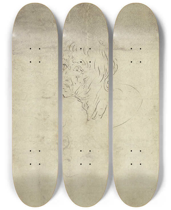 Triptych art skateboard deck of Jacob De Gheyn Ii Zwei Skizzen Des Kopfes Eines Alten Mannes by Jacob de Gheyn II (1565-1629)