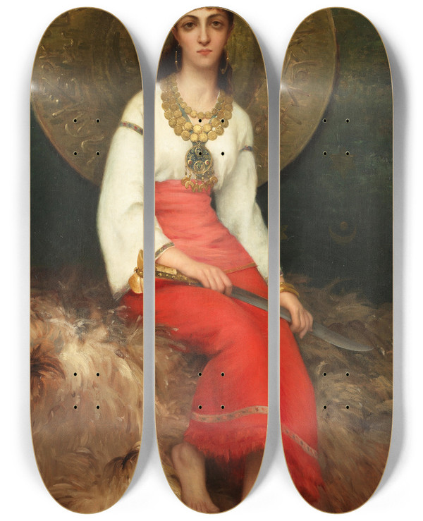 Triptych art skateboard deck of Paul Dsir Trouillebert Jeune Orientale by Paul Desire Trouillebert (1829-1900)