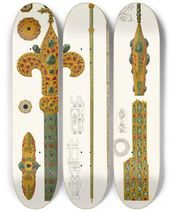 Triptych art skateboard deck of Fedor Grigoryevich Solntsev Vlastelinskii Zhezl I Kostianoi Posokh by Fedor Grigoryevich Solntsev (1801-1892)