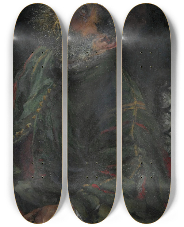 Triptych art skateboard deck of Adolph Von Menzel Who Goes There by Adolph Von Menzel (1815-1905)