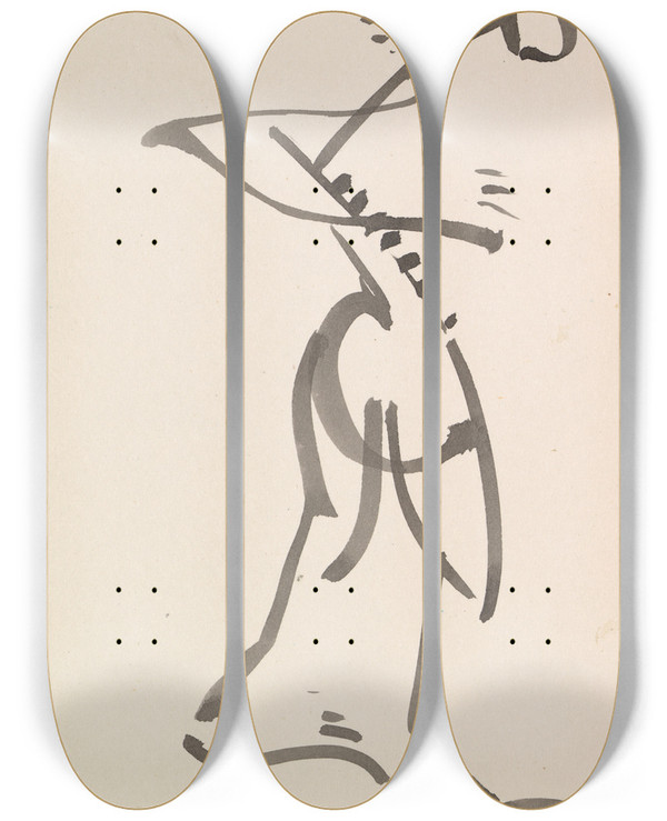 Triptych art skateboard deck of Henri Gaudierbrzeska Dancing Figure_9 by Henri Gaudier-Brzeska (1891-1915)