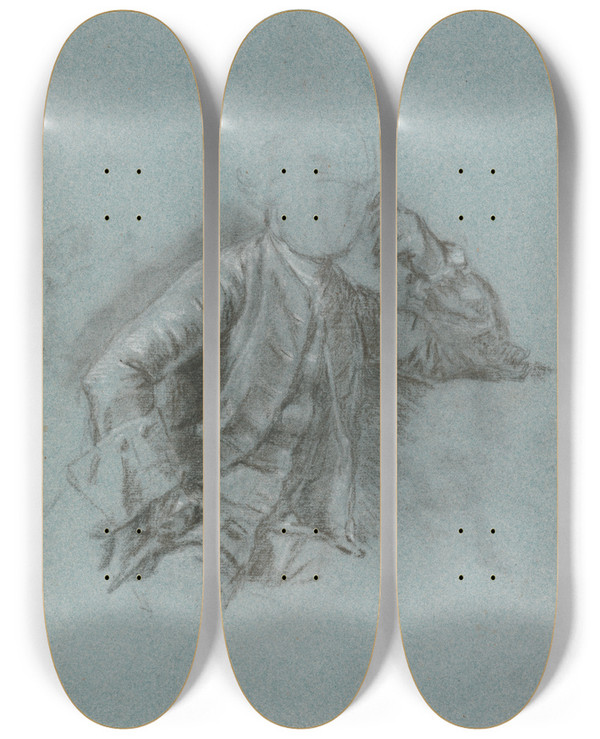 Triptych art skateboard deck of Allan Ramsay Study For A Portrait Of A Seated Gentleman by Allan Ramsay (1713-1784)