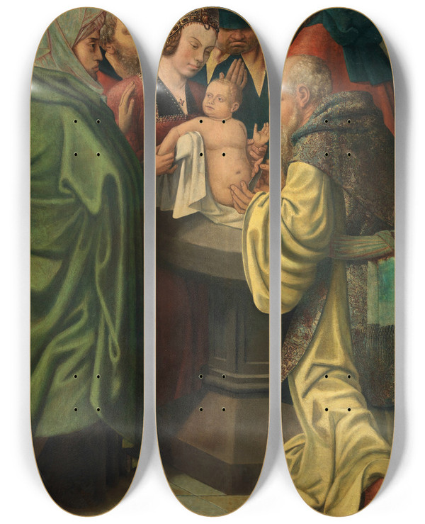 Triptych art skateboard deck of Master Of Frankfurt The Circumcision by Master Of Frankfurt (1460-1533)