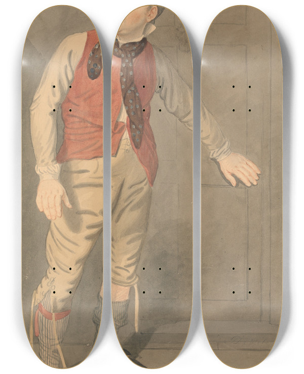 Triptych art skateboard deck of Samuel De Wilde An Actor by Samuel de Wilde (1751-1832)
