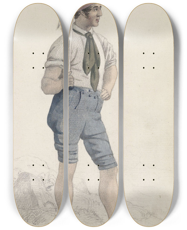 Triptych art skateboard deck of Adolph Tidemand Italiensk Fisker by Adolph Tidemand (1814-1876)