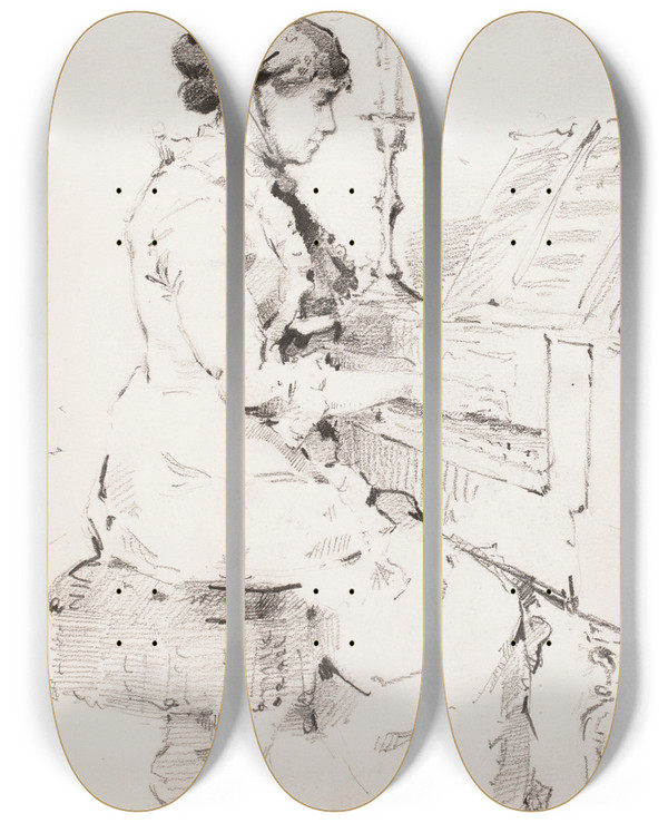 Triptych art skateboard deck of Helene Schjerfbeck Hanna Estlander Os Lupander Taiteilijan Serkku Soittaa Pianoa by Helene Schjerfbeck (1862-1946)