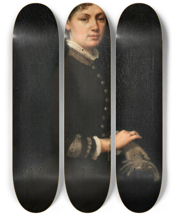 Triptych art skateboard deck of Jules Marie Sevestre Portrait Of A Lady by Jules Marie Sevestre
