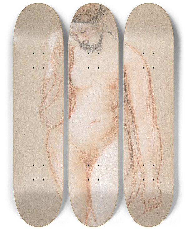 Triptych art skateboard deck of William Etty Standing Female Nude_1 by William Etty (1787-1849)