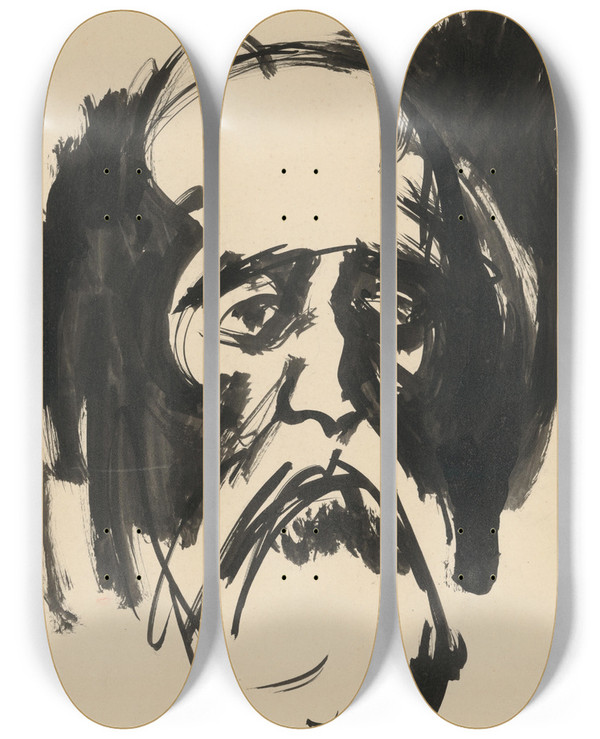 Triptych art skateboard deck of Jn Novk Head_2 by Jan Novak (1921-1944)