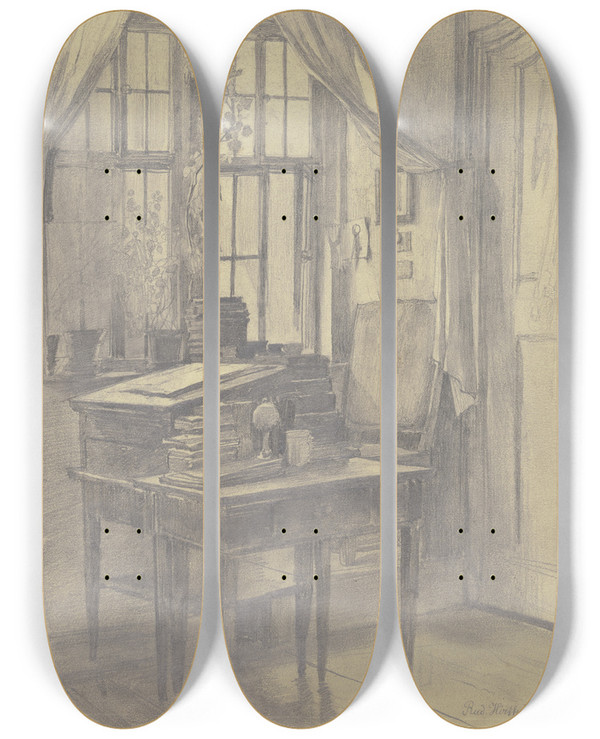 Triptych art skateboard deck of Rudolf Hirth Du Frnes Interieur Aus Rothenburg by Rudolf Hirth du Frnes (1846-1916)