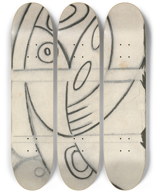 Triptych art skateboard deck of Henri Gaudierbrzeska Relief Design Of An Abstract Female Figure by Henri Gaudier-Brzeska (1891-1915)