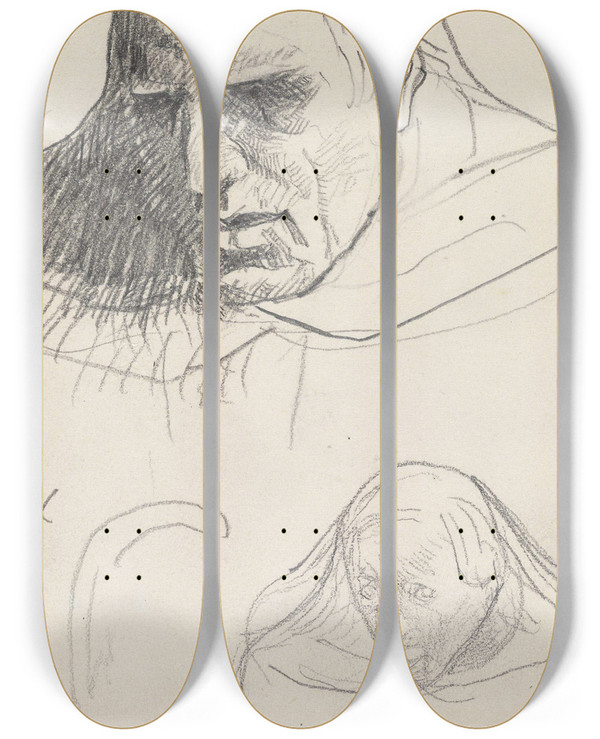 Triptych art skateboard deck of Christian Krohg Portretthoder by Christian Krohg (1852-1925)