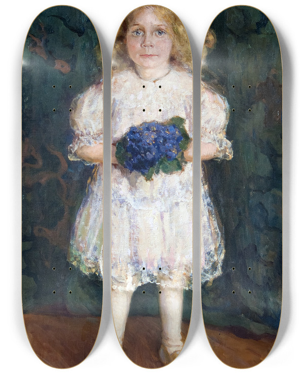 Triptych art skateboard deck of Gerda Wallander Portrait Of Ingamaria Thiel by Gerda Wallander (1862-1926)