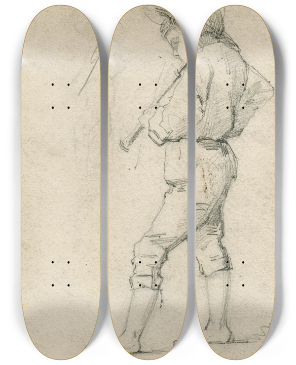 Triptych art skateboard deck of Floris Verster Standing Boy With An Oboe Three Heads by Floris Verster (1861-1927)