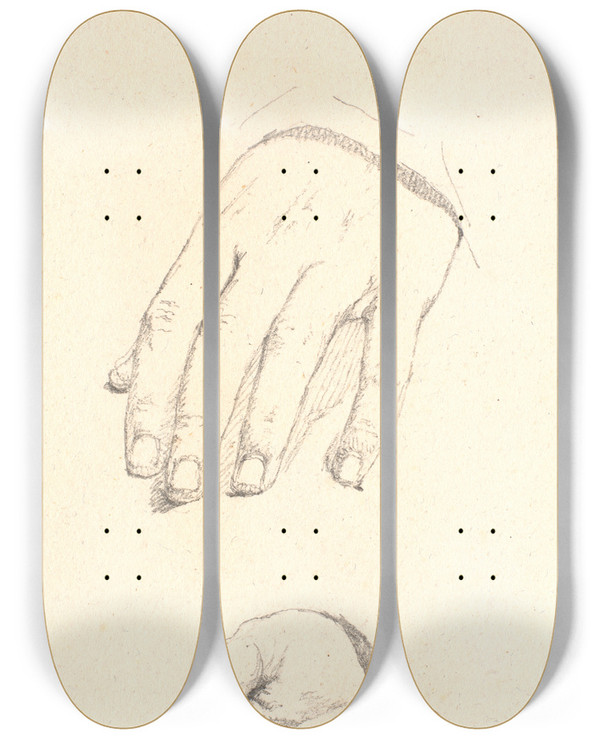 Triptych art skateboard deck of Christen Kbke Studier Af Hnder by Christen Kobke (1810-1848)
