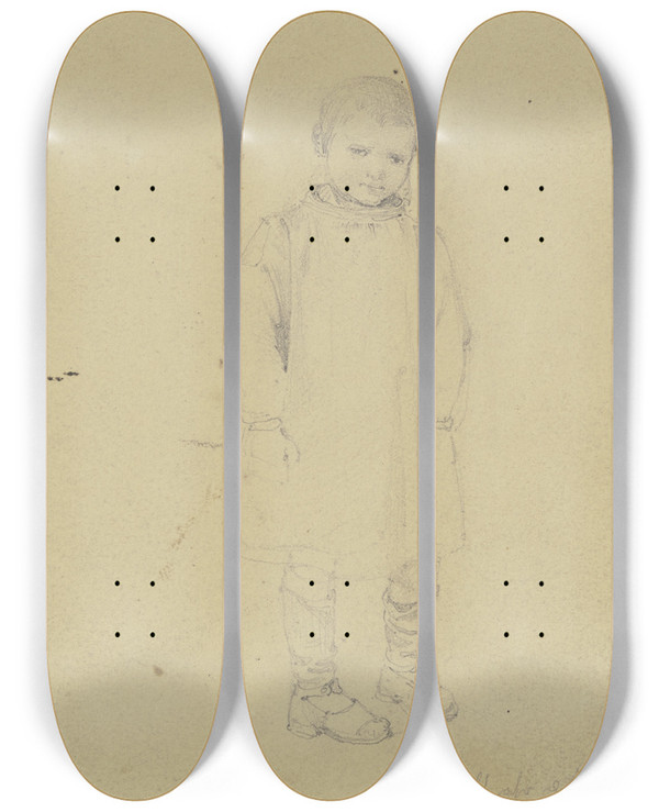 Triptych art skateboard deck of Jakob Becker Small Boy by Jakob Becker (1810-1872)