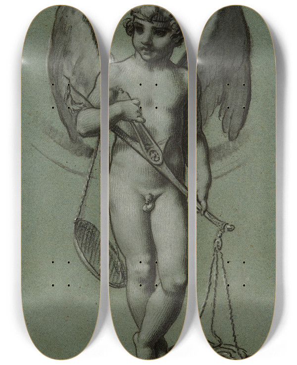 Triptych art skateboard deck of Pierrepaul Prudhon Le Gnie De La Justice by Pierre-Paul Prud'hon (1758-1823)