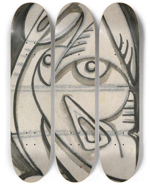 Triptych art skateboard deck of Henri Gaudierbrzeska Relief Design Of A Seated Female Figure by Henri Gaudier-Brzeska (1891-1915)