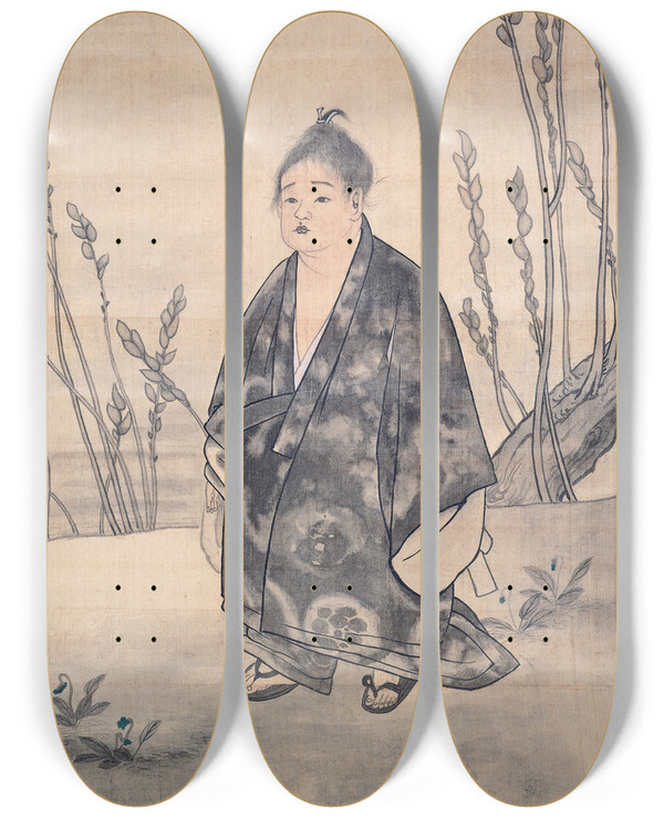Triptych art skateboard deck of Yokoyama Taikan Innocence by Yokoyama Taikan