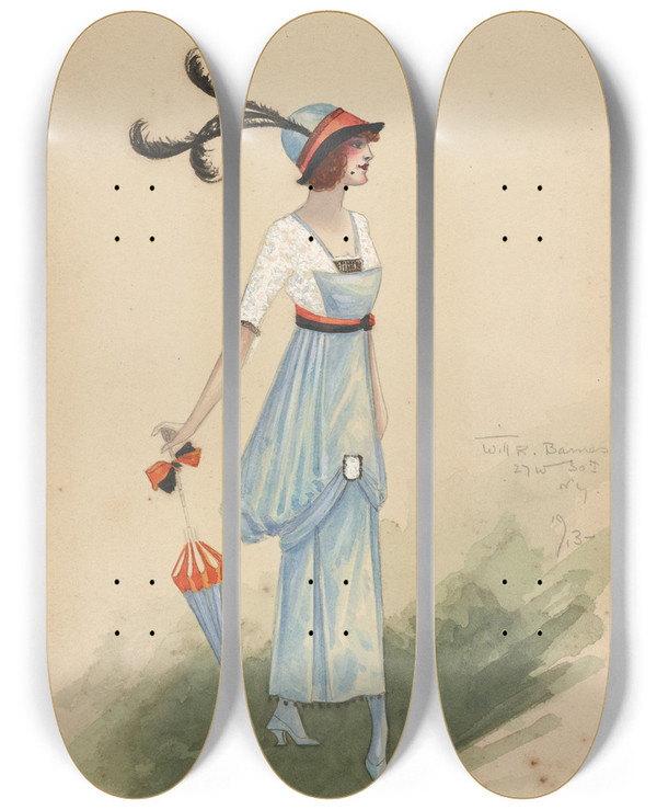 Triptych art skateboard deck of Will R Barnes Act Ii8 Society Girls by Will R Barnes (1939)