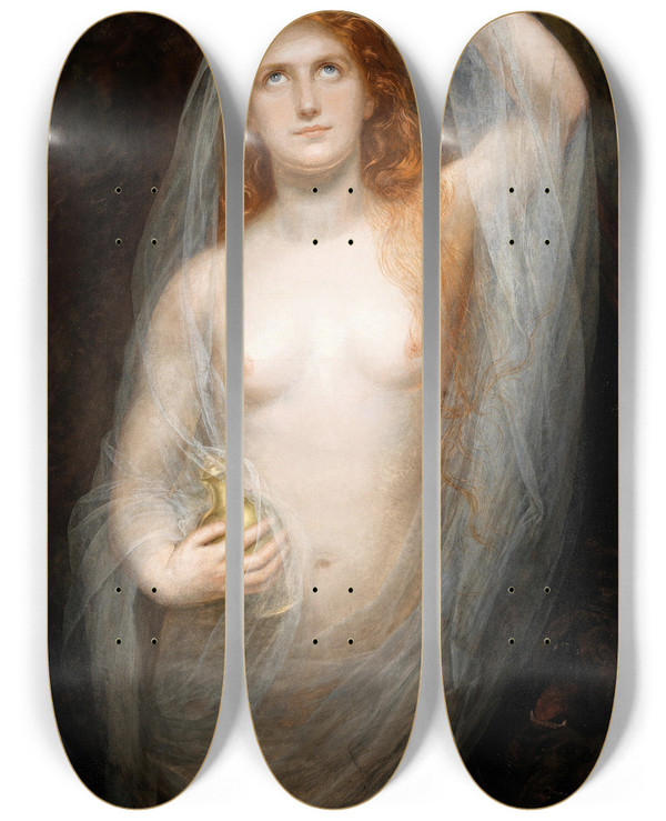 Triptych art skateboard deck of Guido Philipp Schmitt Eurydice by Guido Philipp Schmitt (1834-1922)