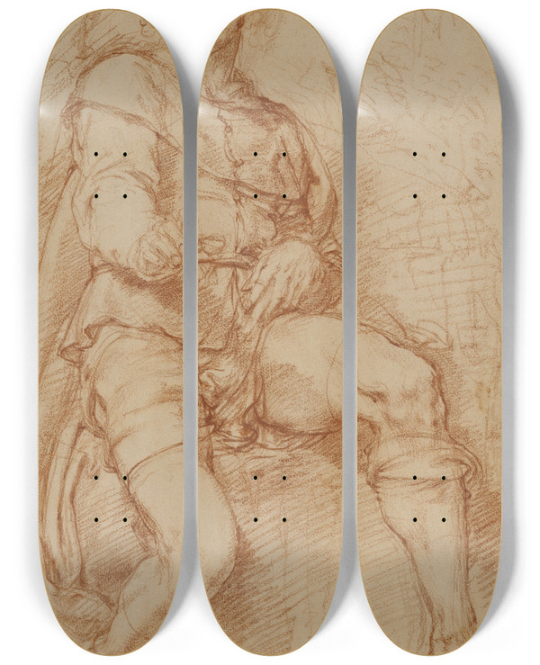 Triptych art skateboard deck of Bernardino Poccetti A Seated Man by Bernardino Poccetti (1548-1612)