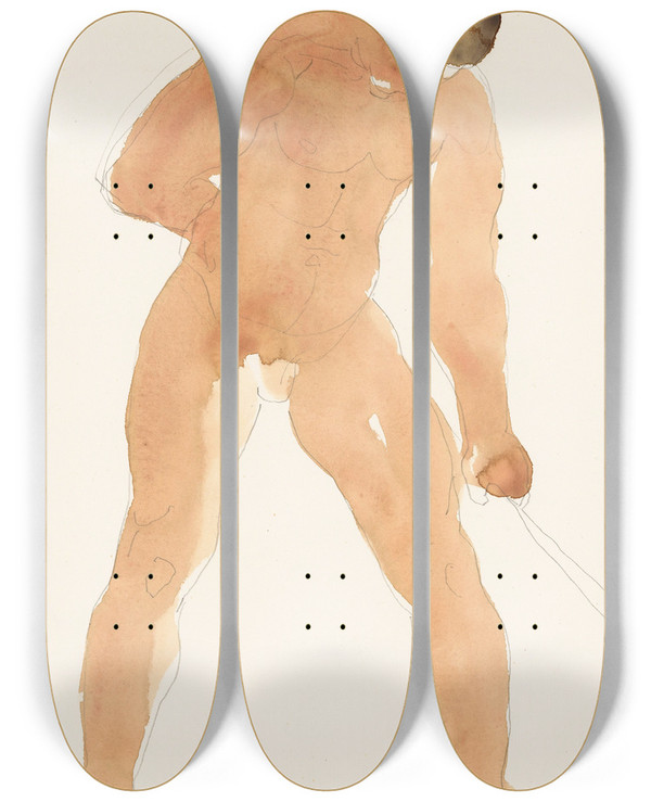 Triptych art skateboard deck of Reijer Stolk Staande Naakte Man_1 by Reijer Stolk (1896-1945)