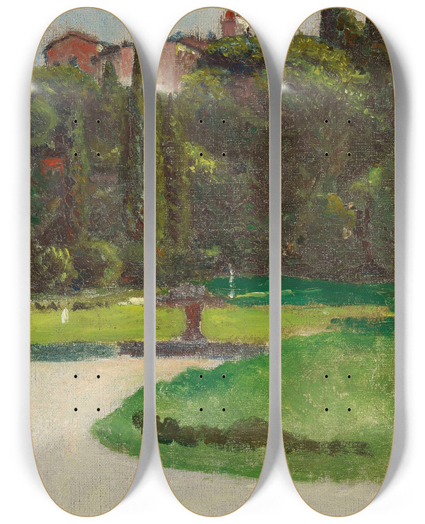 Triptych art skateboard deck of Aleksander Gierymski Villa Deste In Tivoli Sketch by Aleksander Gierymski (1850-1901)