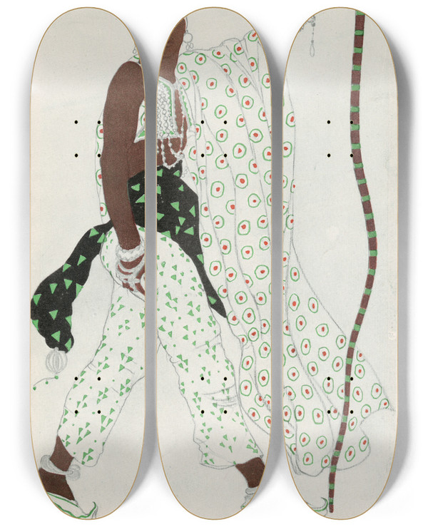Triptych art skateboard deck of Lon Bakst Le Plerin Du Dieu Bleu by Leon Bakst (1866-1924)
