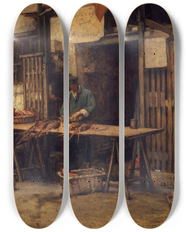 Triptych art skateboard deck of Jules Richomme Le Marchand Dcrevisses by Jules Richomme (1818-1903)