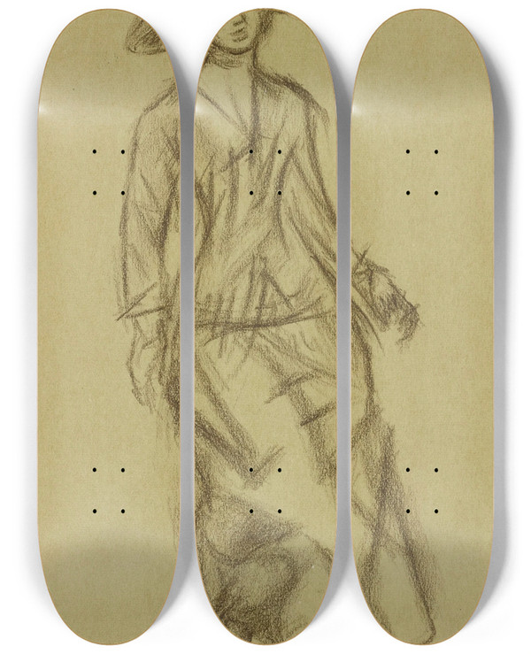 Triptych art skateboard deck of William James Glackens Woman Walking by William James Glackens (1870-1938)