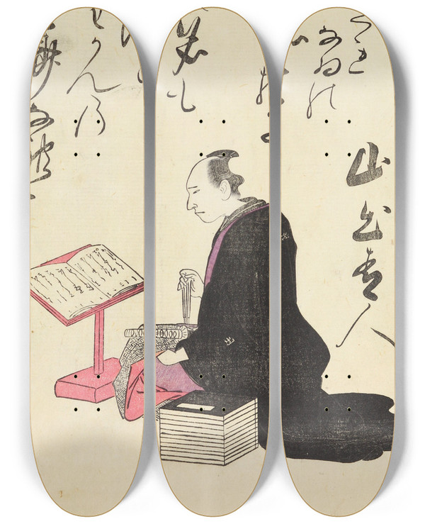 Triptych art skateboard deck of Utagawa Toyohiro A Collection Of Witty Poems On Michinoku Paper Pl17 by Utagawa Toyohiro (1733-1828)